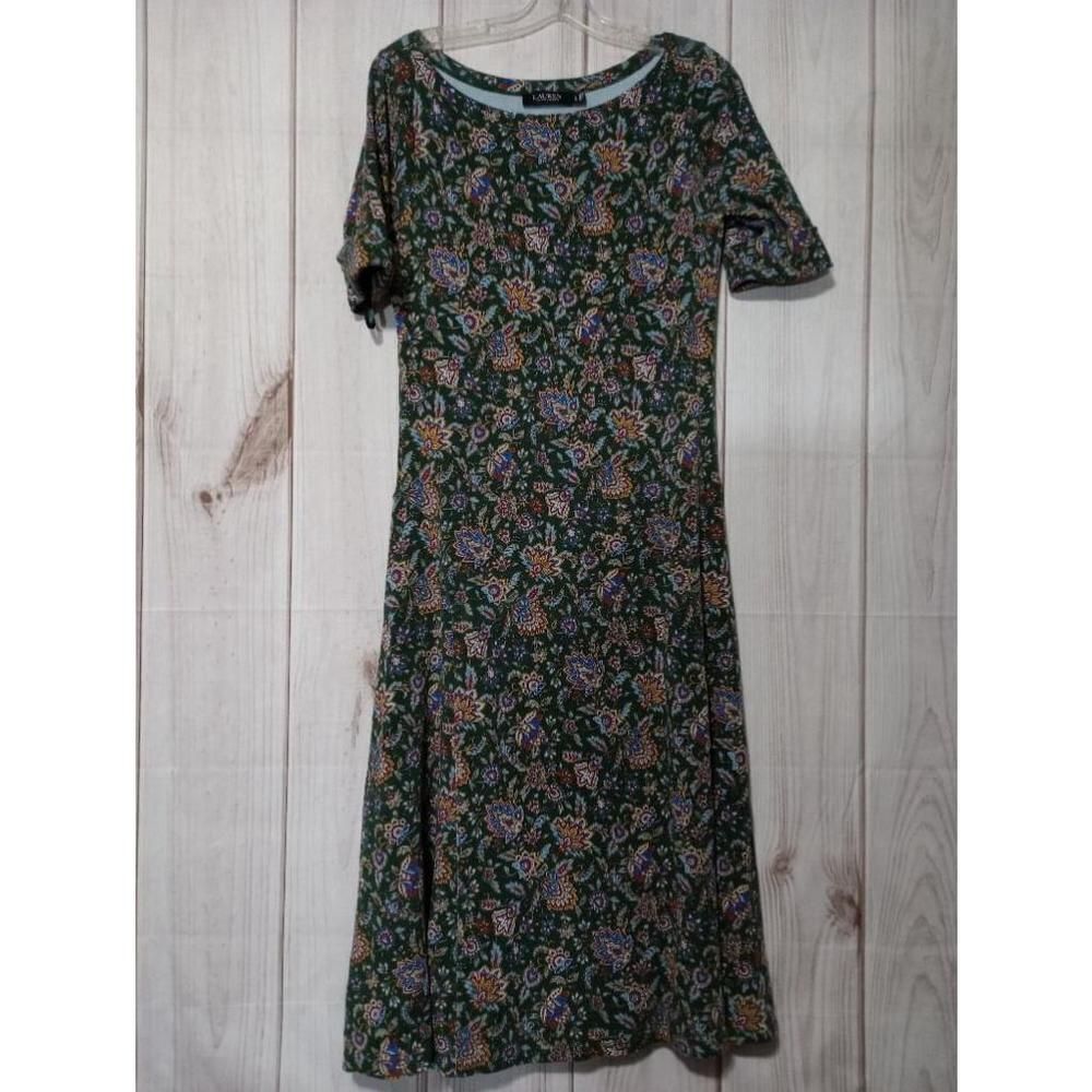 Ralph Lauren Dress Ladies Large Black Label Green Floral Maxi